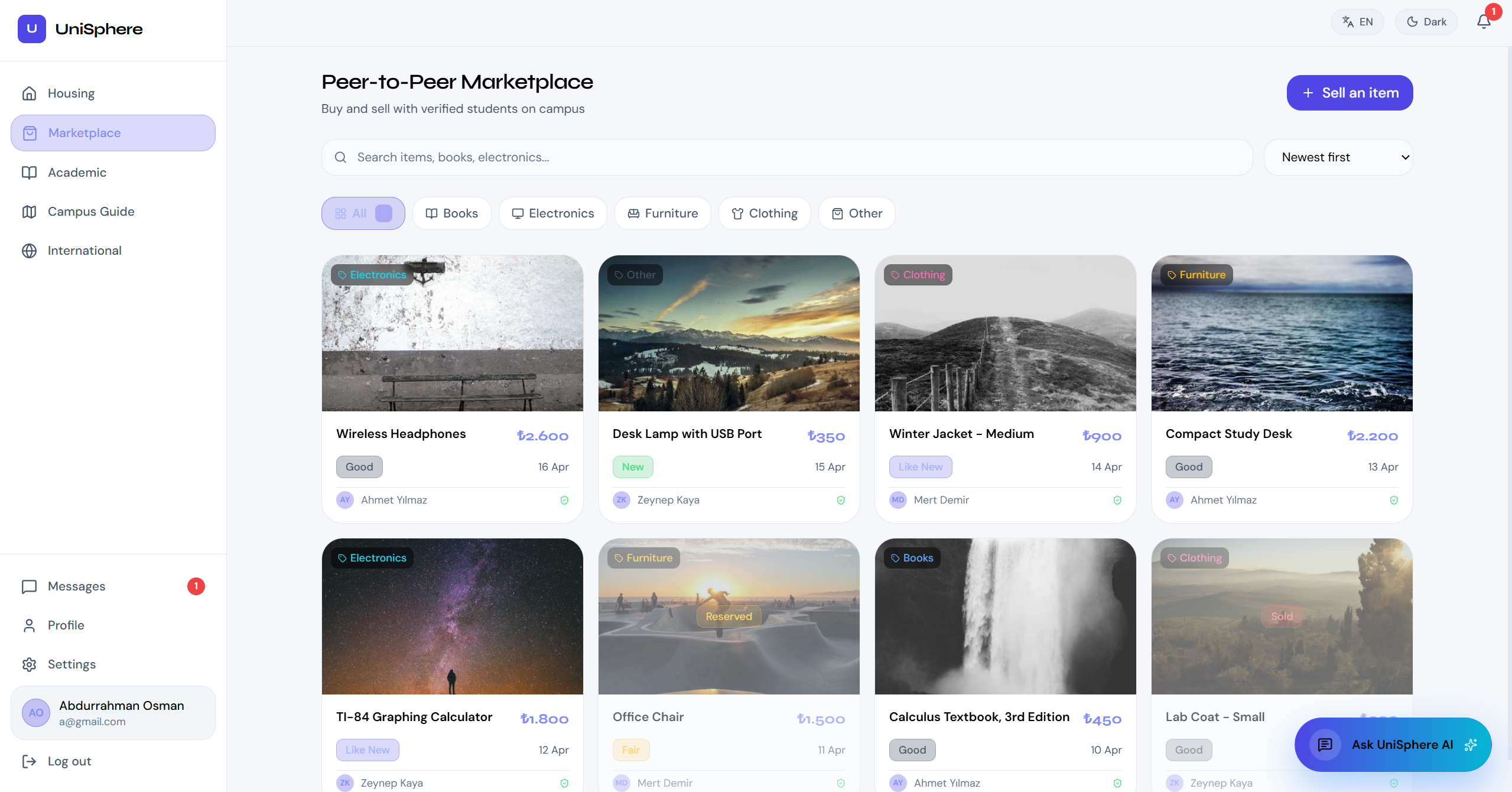 UniSphere peer-to-peer marketplace module